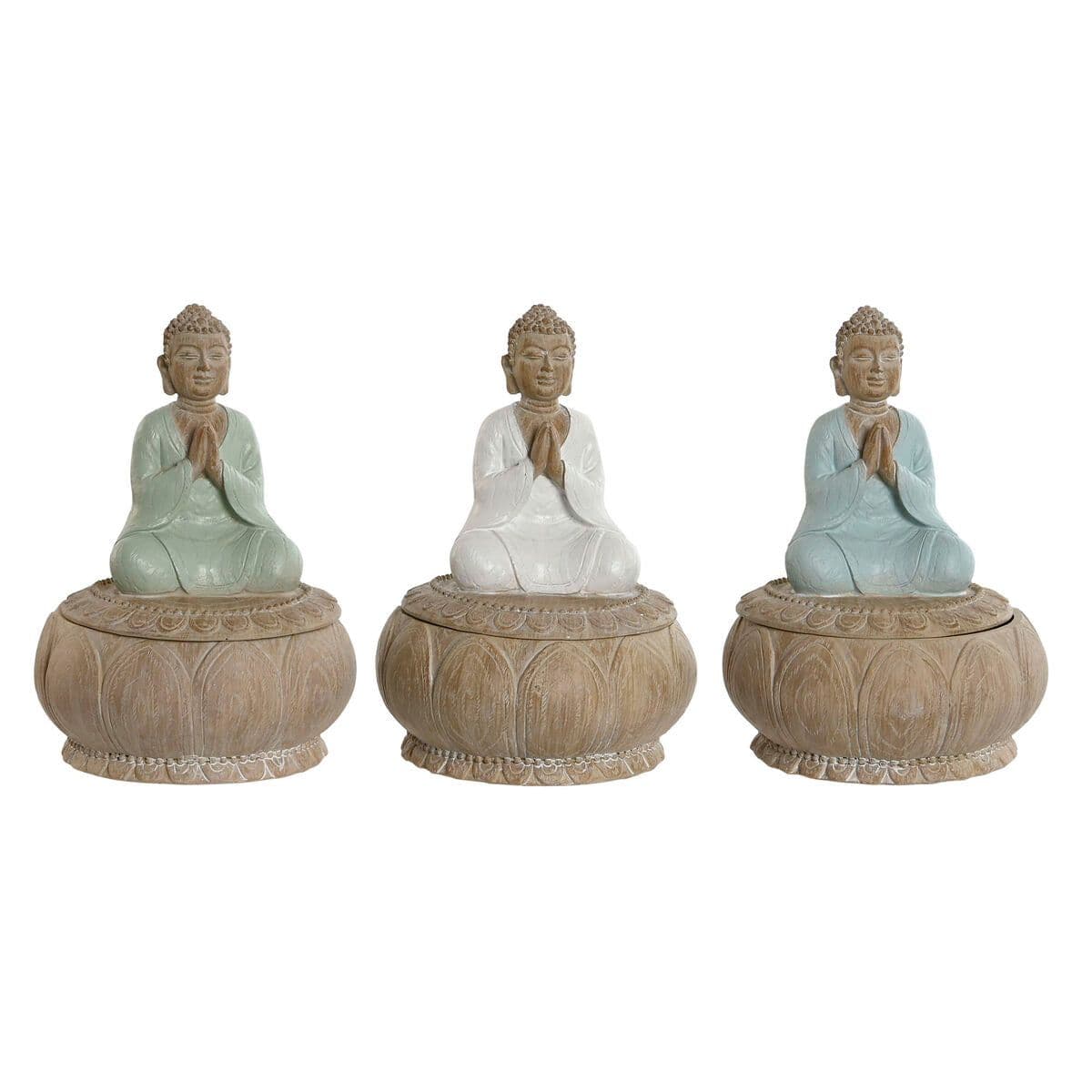 image-Decorative Figure Home ESPRIT White Green Turquoise Oriental 11 x 11 x 15 cm (3 Units)