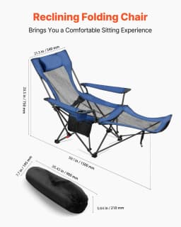 image-VEVOR Reclining Camping Chair, 4 Adjustable Positions, Portable Folding Lounger for Adults, Mesh Beach Chair with Headrest & Foot Rest, Supports 220 lbs, Heavy Duty Camp Chairs for Patio, Blue