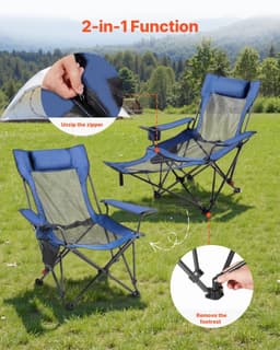 image-VEVOR Reclining Camping Chair, 4 Adjustable Positions, Portable Folding Lounger for Adults, Mesh Beach Chair with Headrest & Foot Rest, Supports 220 lbs, Heavy Duty Camp Chairs for Patio, Blue