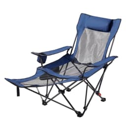 image-VEVOR Reclining Camping Chair, 4 Adjustable Positions, Portable Folding Lounger for Adults, Mesh Beach Chair with Headrest & Foot Rest, Supports 220 lbs, Heavy Duty Camp Chairs for Patio, Blue