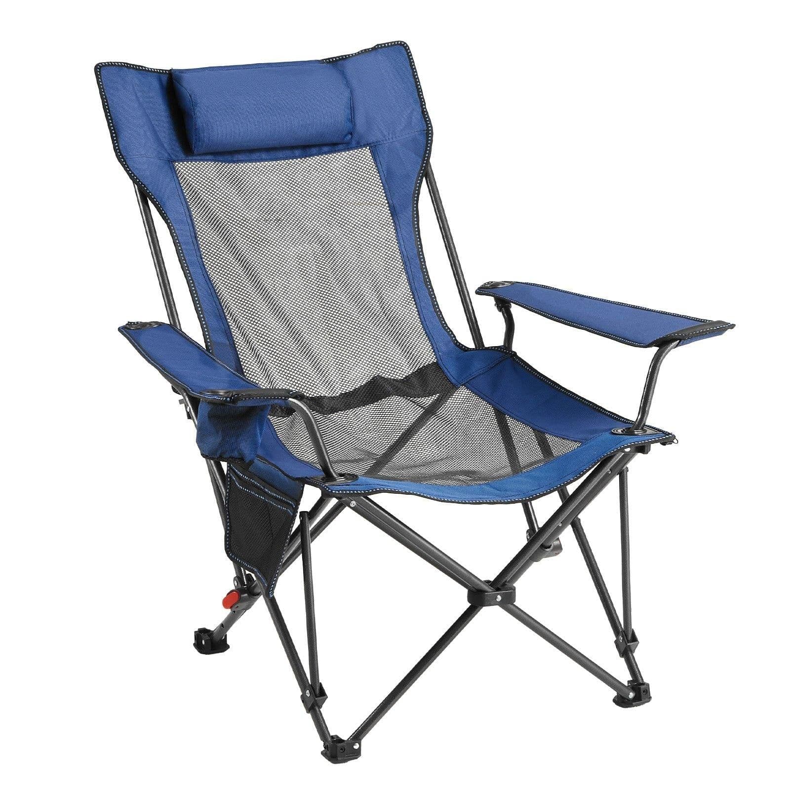 image-VEVOR Reclining Camping Chair, 4 Adjustable Positions, Portable Folding Lounger for Adults, Mesh Beach Chair with Headrest & Foot Rest, Supports 220 lbs, Heavy Duty Camp Chairs for Patio, Blue