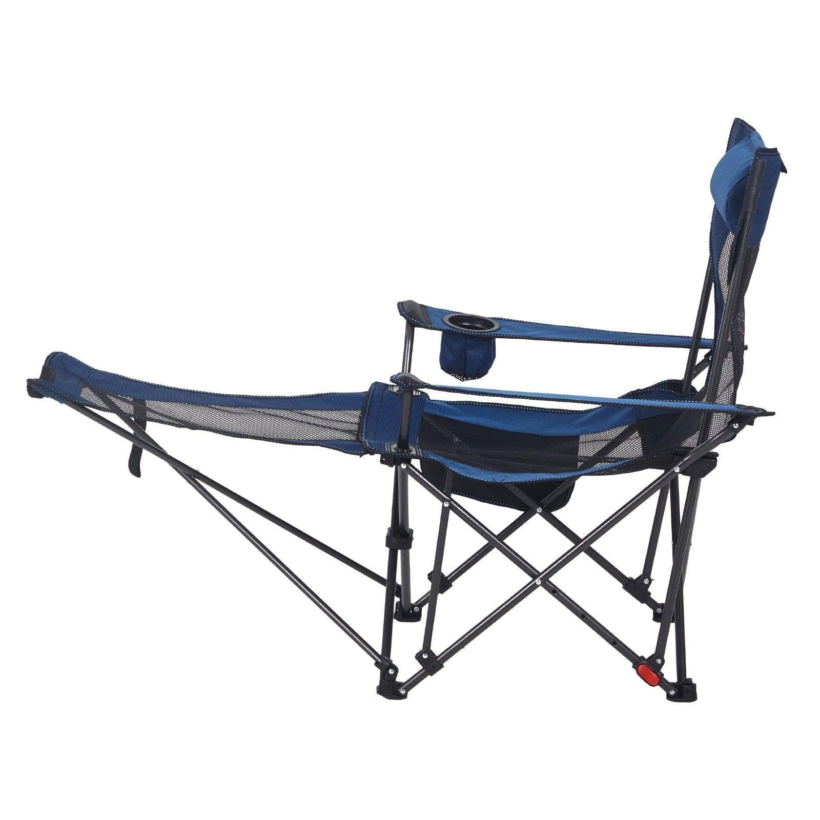 image-VEVOR Reclining Camping Chair, 4 Adjustable Positions, Portable Folding Lounger for Adults, Mesh Beach Chair with Headrest & Foot Rest, Supports 220 lbs, Heavy Duty Camp Chairs for Patio, Blue
