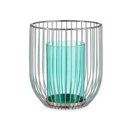 image-Candleholder Gift Decor Blue Silver Metal Glass 15 x 17 x 15 cm Cage