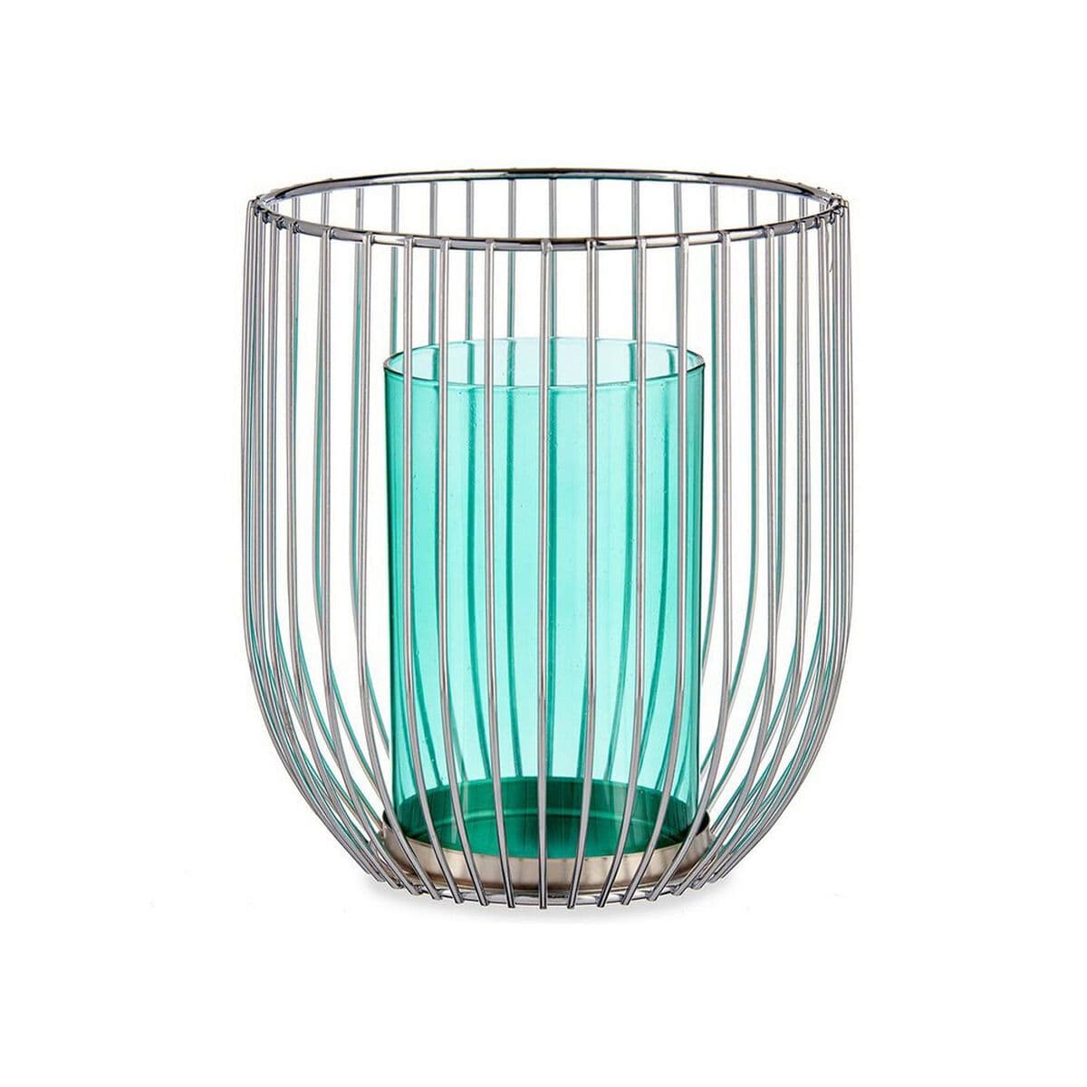 image-Candleholder Gift Decor Blue Silver Metal Glass 15 x 17 x 15 cm Cage