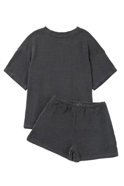image-Phalaenopsis Ribbed Textured Knit Loose Fit Tee and Shorts Set