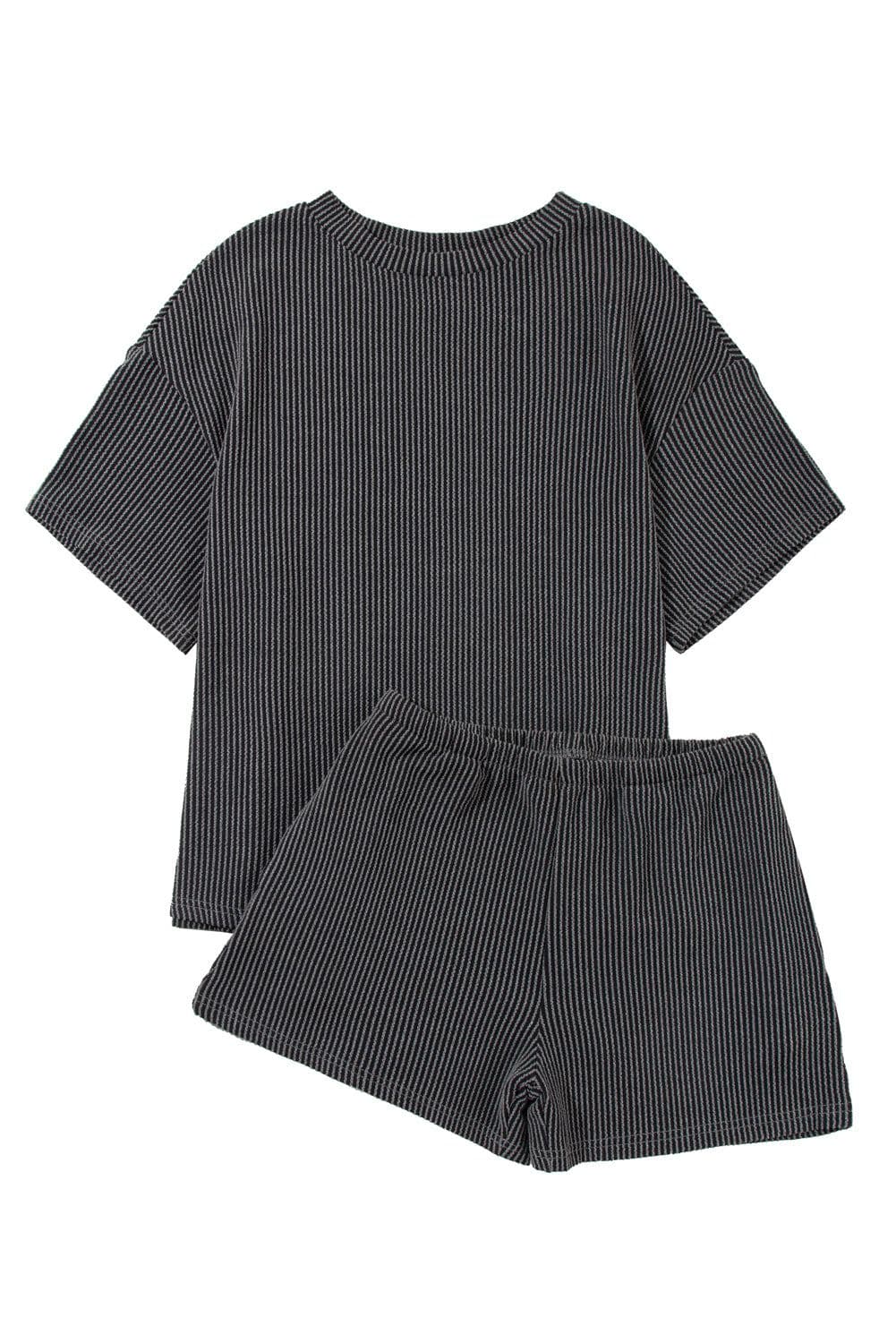 image-Phalaenopsis Ribbed Textured Knit Loose Fit Tee and Shorts Set