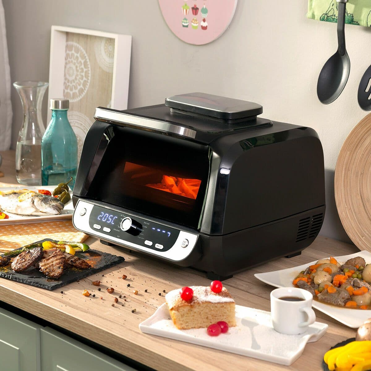 image-Air Fryer with Grill, Accessories and Recipe Book InnovaGoods Fryinn 12-in-1 6000 Black Steel 3400 W 6 L