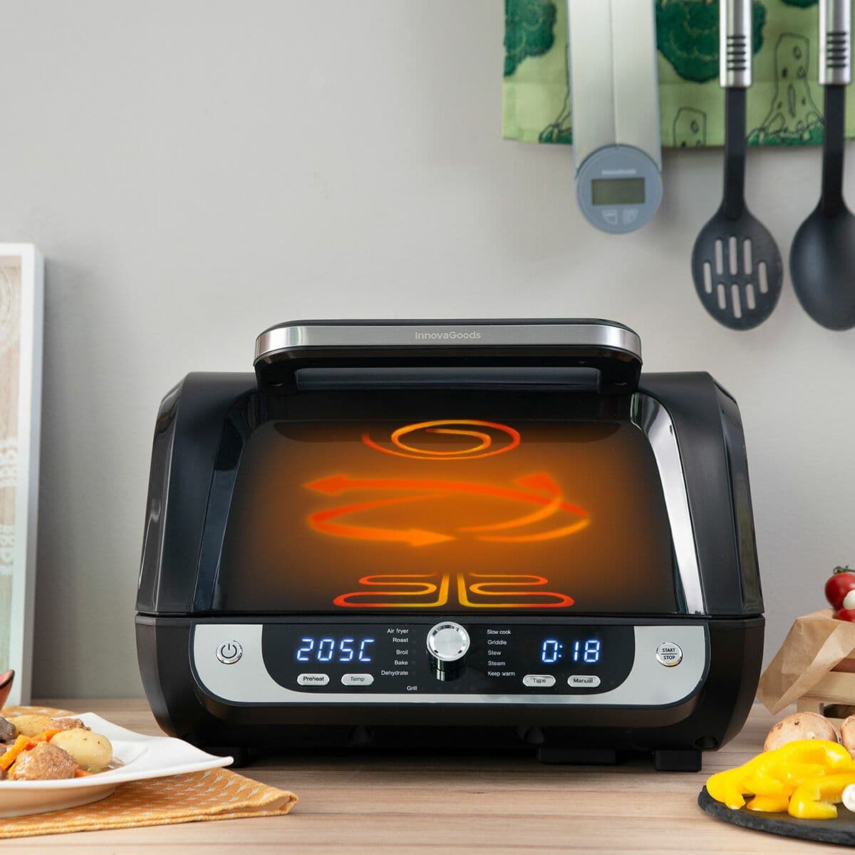 image-Air Fryer with Grill, Accessories and Recipe Book InnovaGoods Fryinn 12-in-1 6000 Black Steel 3400 W 6 L