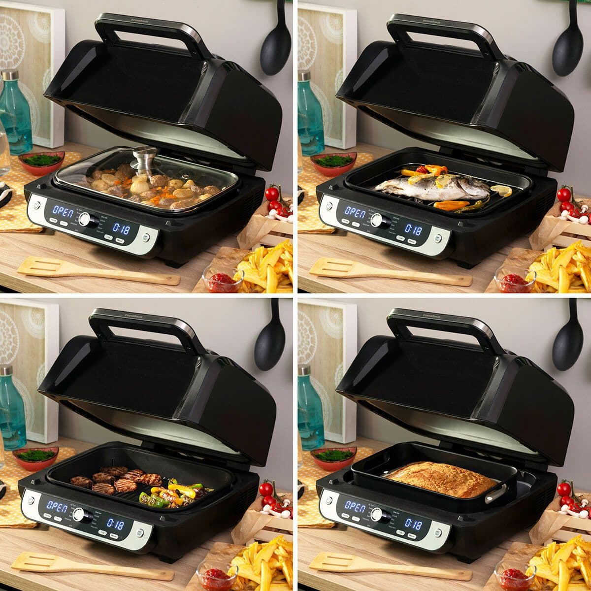 image-Air Fryer with Grill, Accessories and Recipe Book InnovaGoods Fryinn 12-in-1 6000 Black Steel 3400 W 6 L