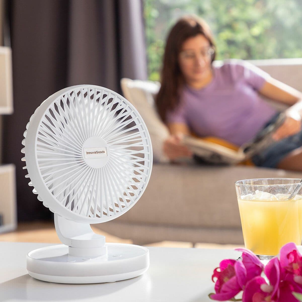 image-Rechargeable Desk Fan with LED FanLed InnovaGoods Ø6,6'' 4000 mAh