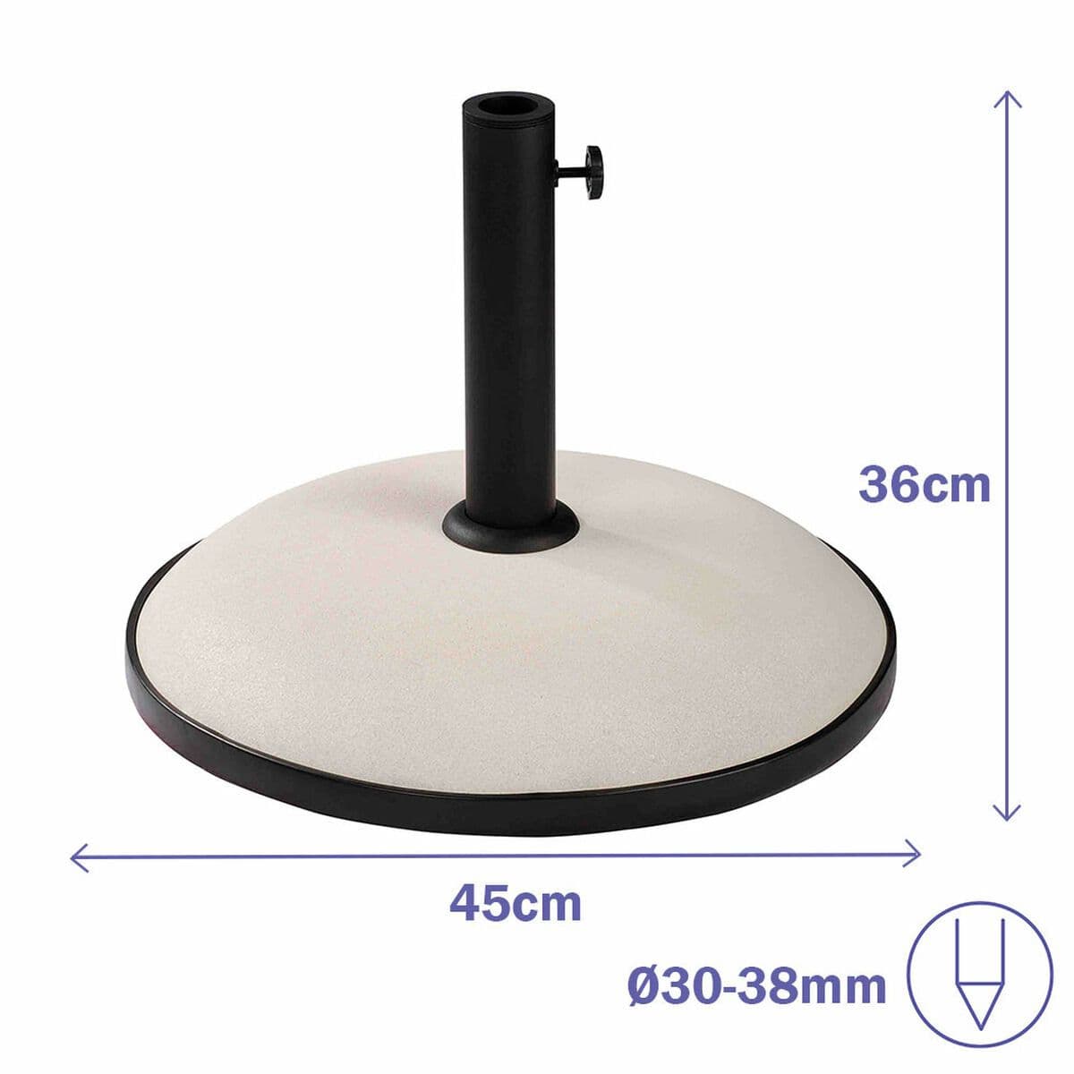 image-Marbueno Round Umbrella Base Cement 45x36 cm 20KG White Garden, Pool, Terrace 10451