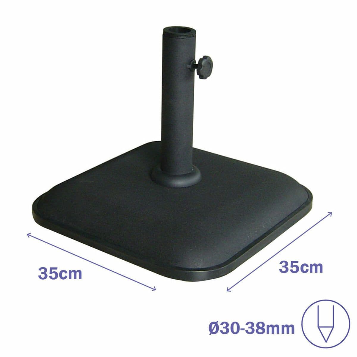 image-Marbueno Square Umbrella Base Cement 35X35X5.2 cm 11KG Black Garden Pool Terrace 10455