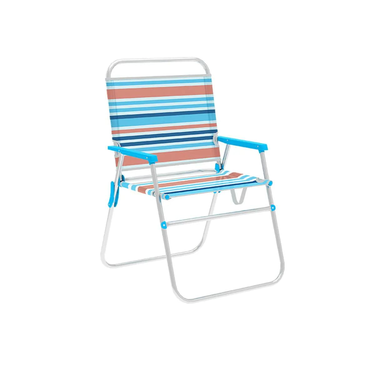 image-Marbueno Folding Chair Aluminum Orange and Blue Stripes Beach Pool 52X56X80 cm 10462
