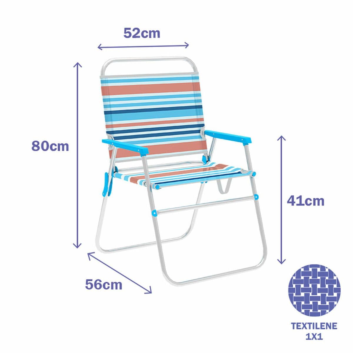image-Marbueno Folding Chair Aluminum Orange and Blue Stripes Beach Pool 52X56X80 cm 10462