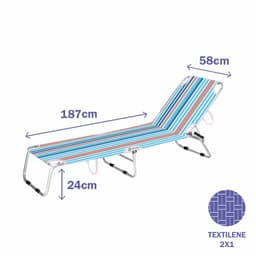 image-Marbueno Folding Lounger - Stripes Orange & Blue - Beach & Pool 187X58X24 cm 10466
