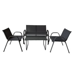 image-Marbueno Garden Table and Chairs Set Black Steel Textilene 10468