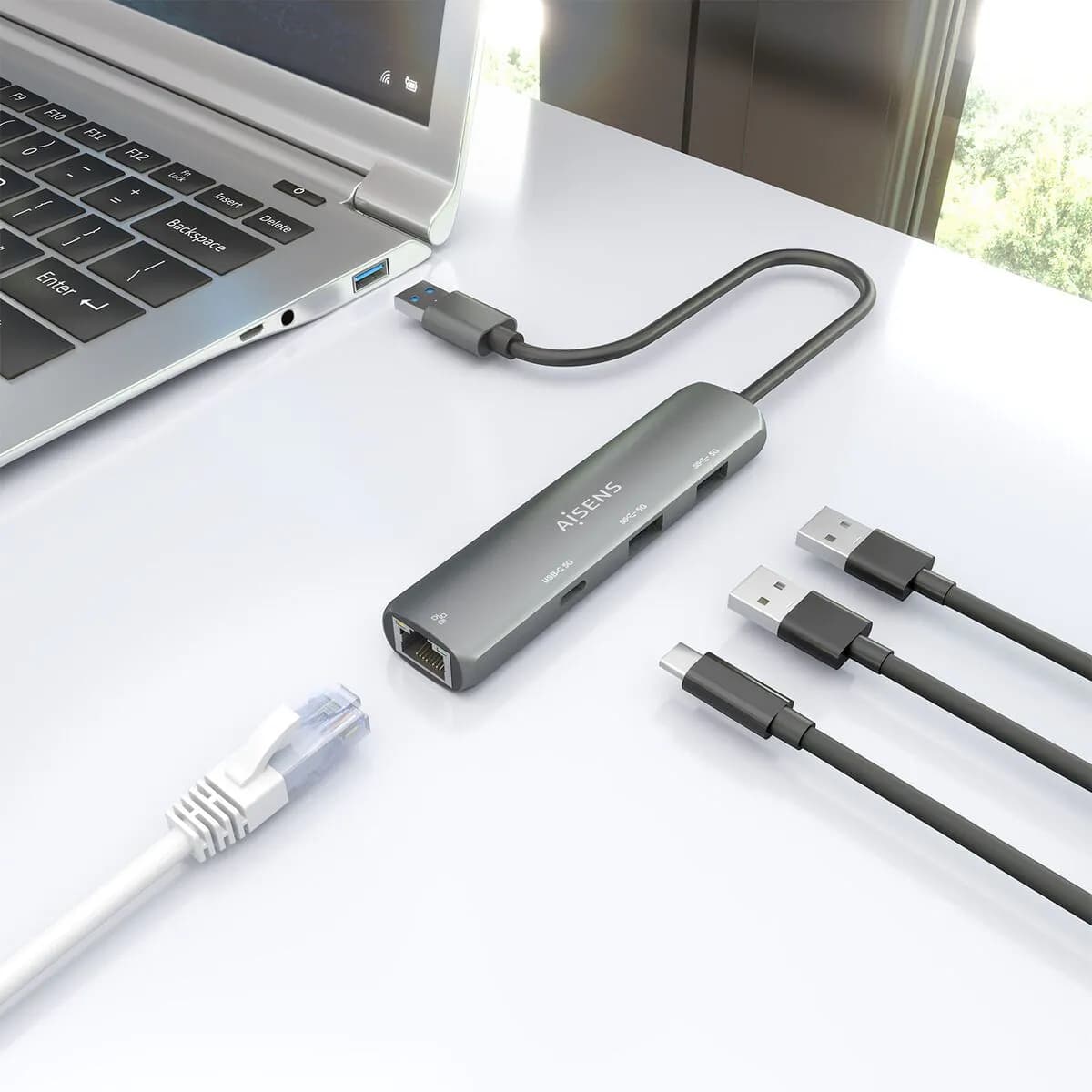 image-USB Hub Aisens ASUC-4P035-GR Grey
