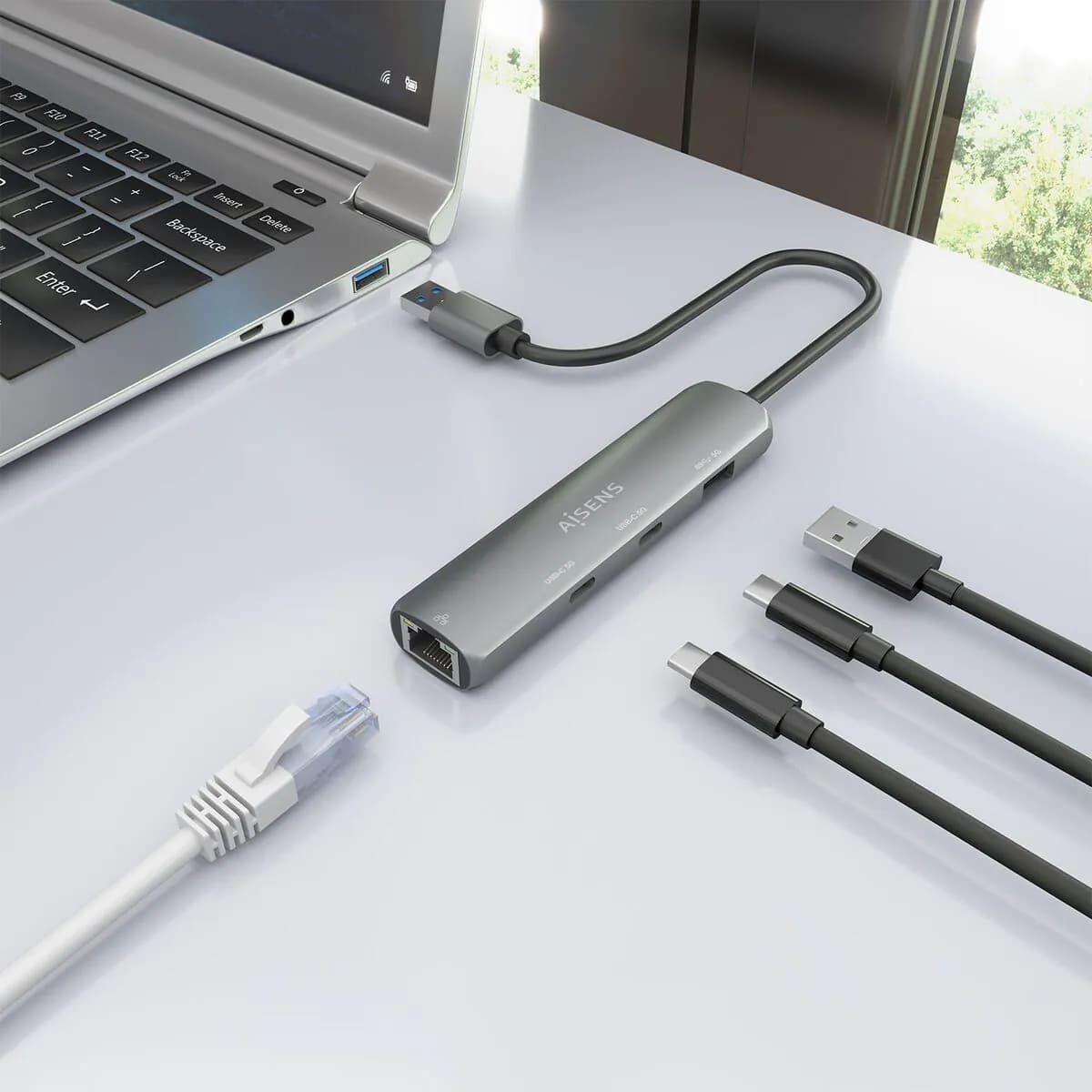 image-USB Hub Aisens ASUC-4P036-GR Grey