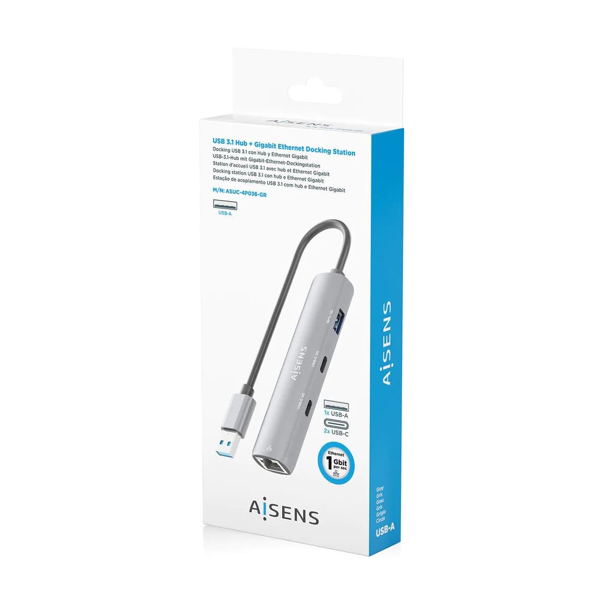 image-USB Hub Aisens ASUC-4P036-GR Grey