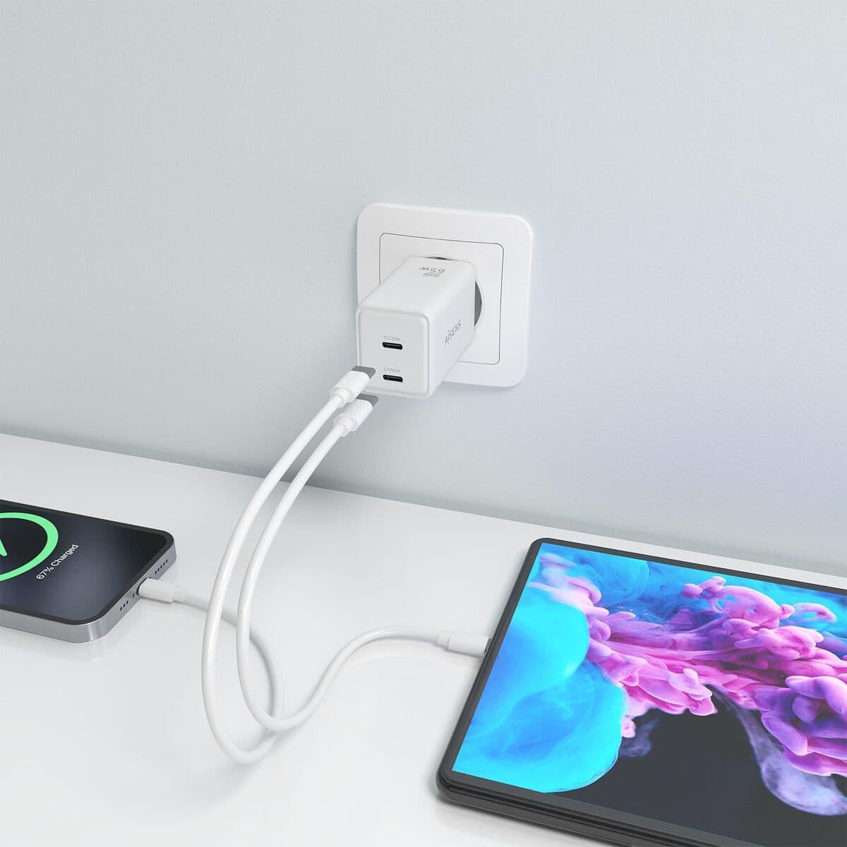 image-Wall Charger Aisens ASCH-65W2P078-W White 65 W