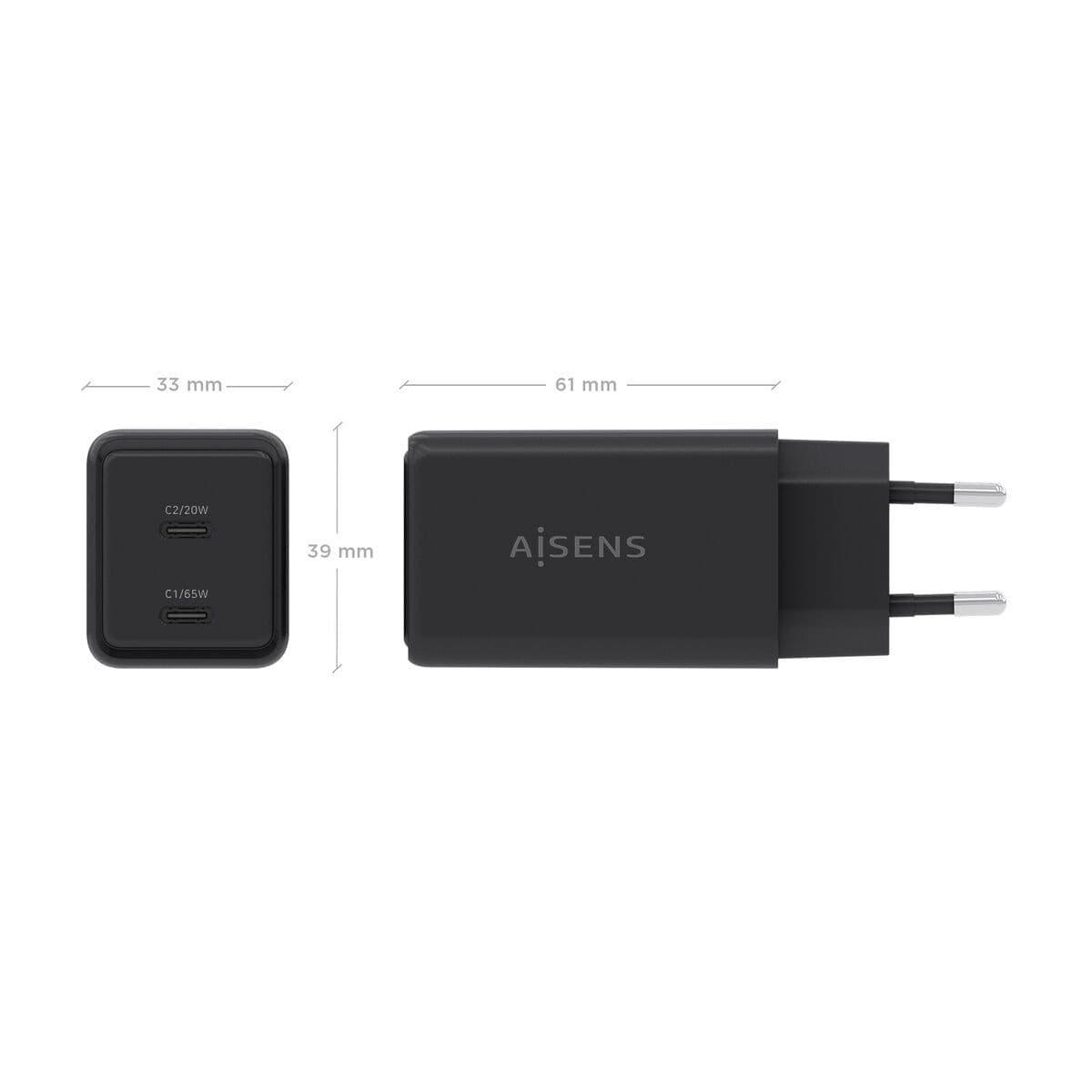 image-Wall Charger Aisens ASCH-65W2P079-BK Black 65 W