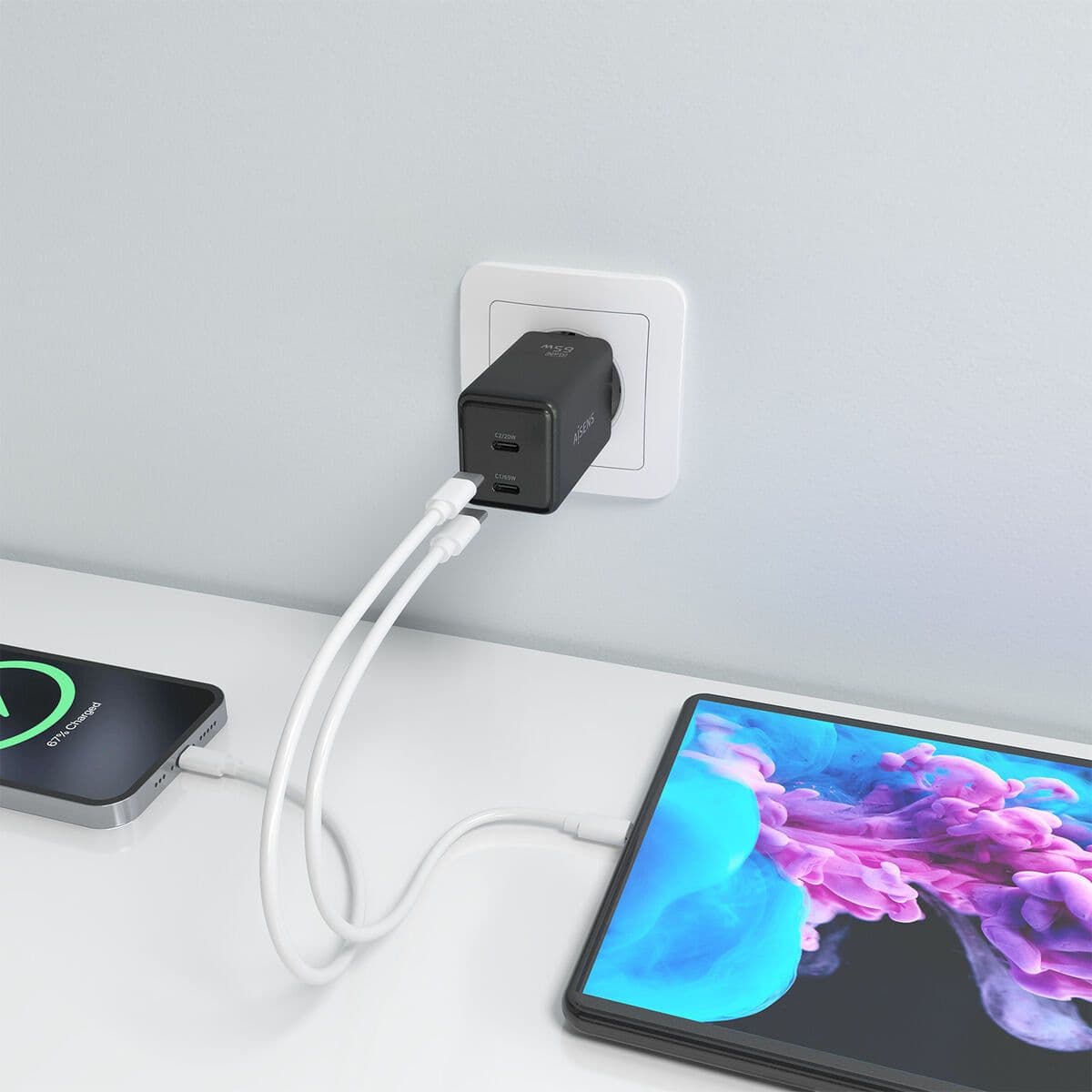 image-Wall Charger Aisens ASCH-65W2P079-BK Black 65 W