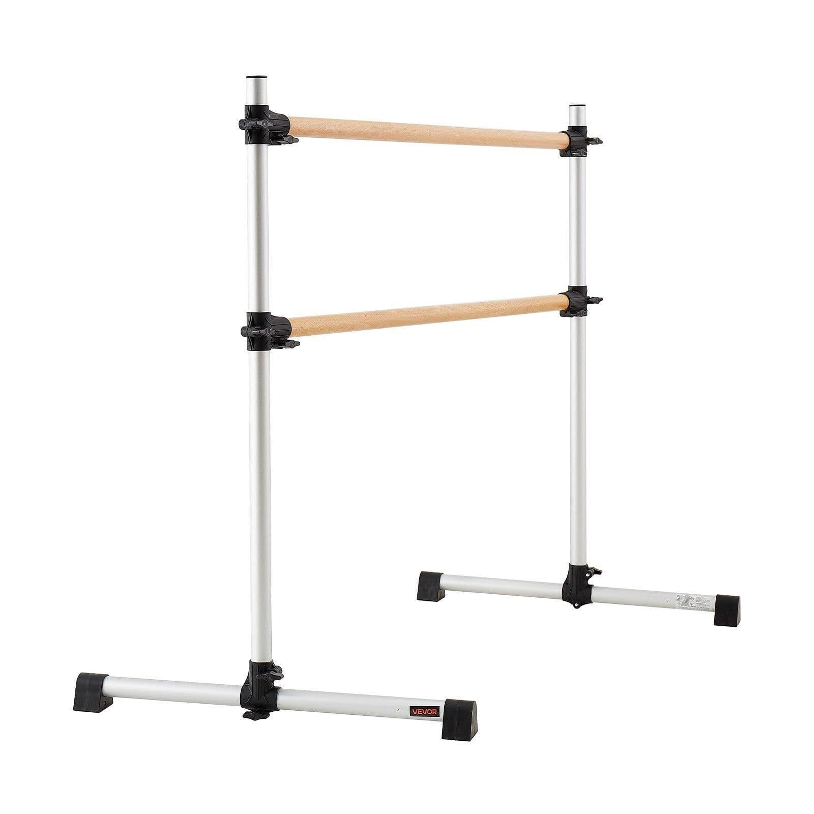 image-VEVOR Ballet Barre, 4 Ft Double Beechwood Barre Bar for Home, Freestanding Portable Ballet Stretching Dance Bars, Height Adjustable Anti-Wobble Fitness Gym Equipment, for Pilates Balance Workout