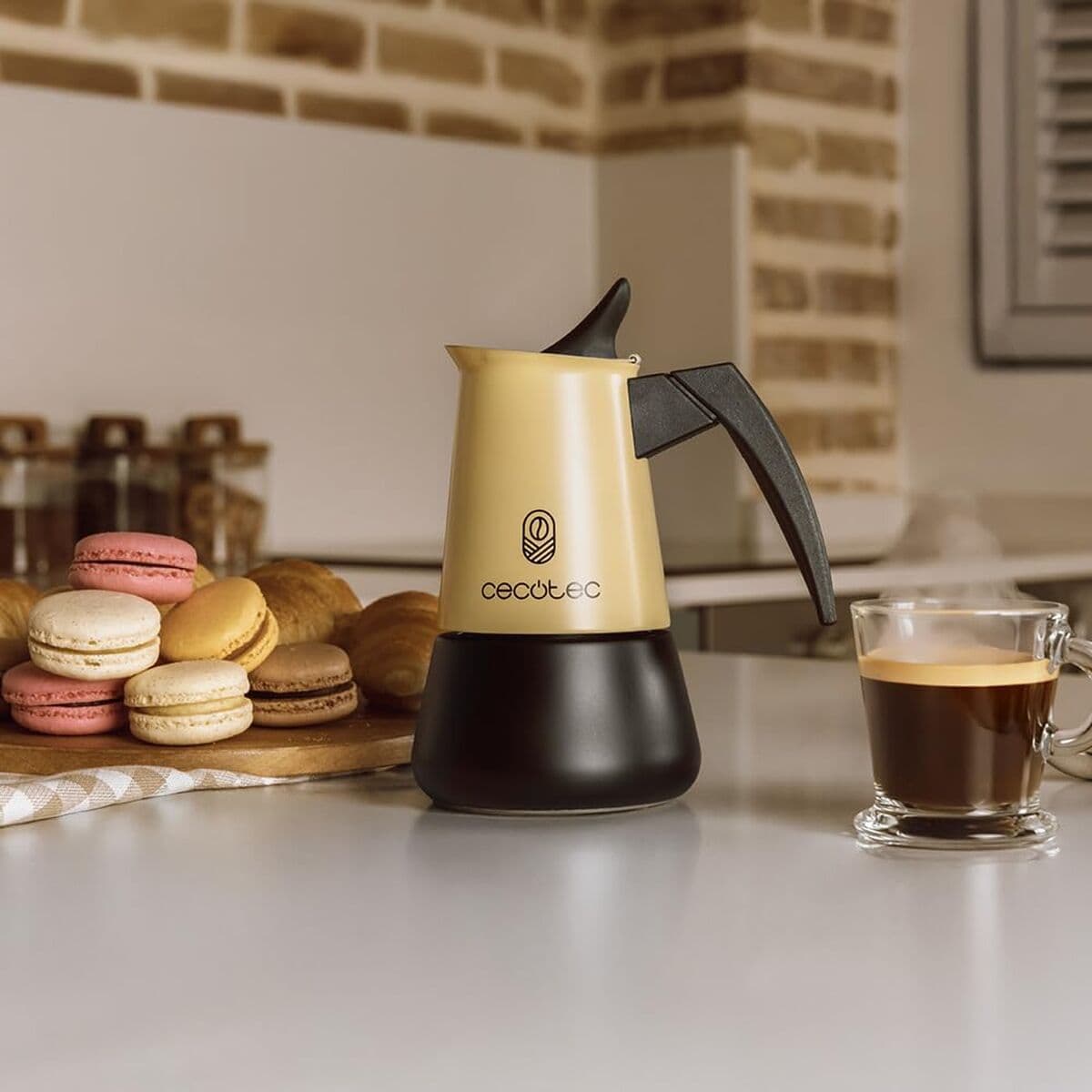 image-Cecotec Italian Coffee Maker Piccolina 200 Stainless Steel 2 Cups 100ml Beige Drip Stop