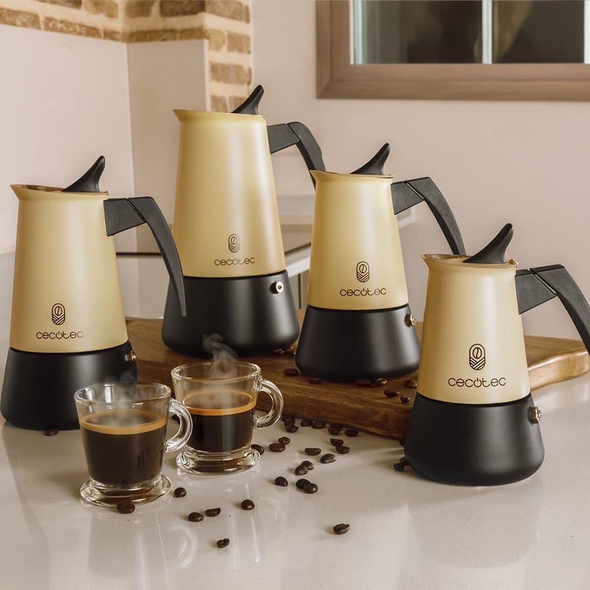 image-Cecotec Italian Coffee Maker Piccolina 200 Stainless Steel 2 Cups 100ml Beige Drip Stop