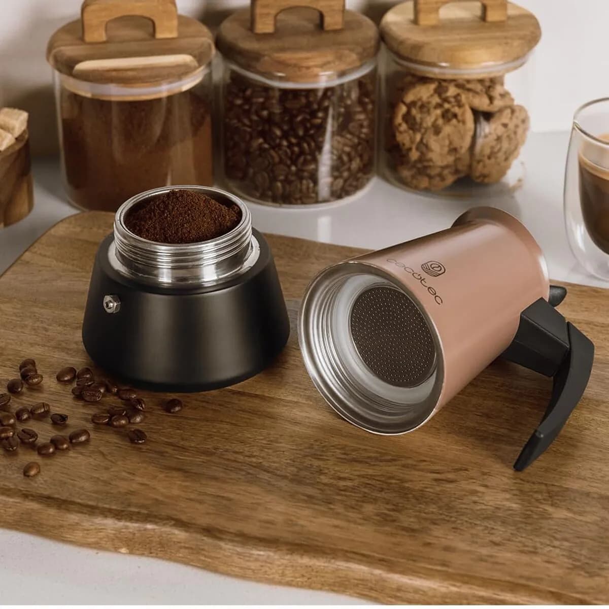 image-Cecotec Italian Coffee Maker Piccolina 200 Stainless Steel 2 Cups 100ml Beige Drip Stop