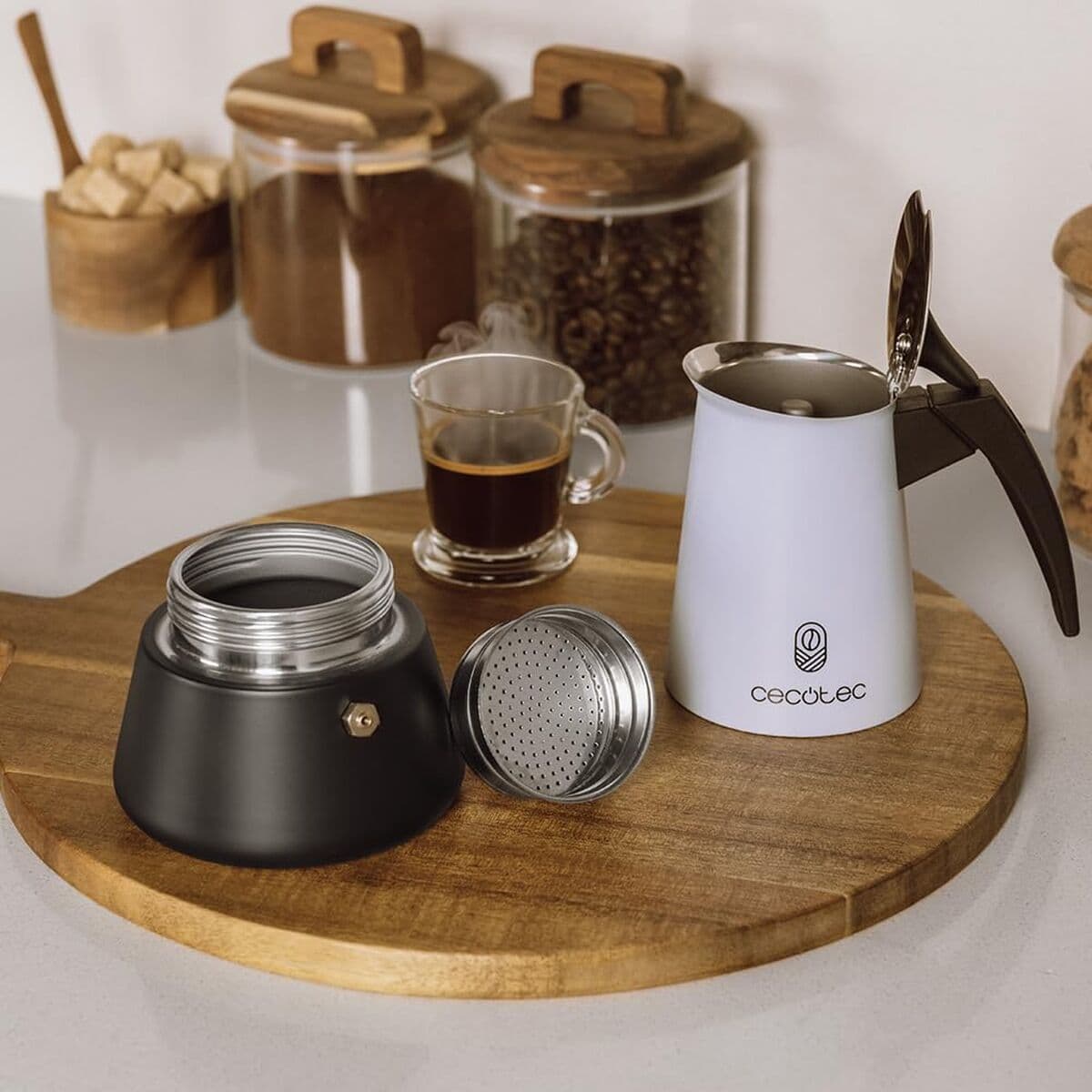 image-Cecotec Italian Coffee Maker Piccolina 200 Stainless Steel 2 Cups 100ml Beige Drip Stop