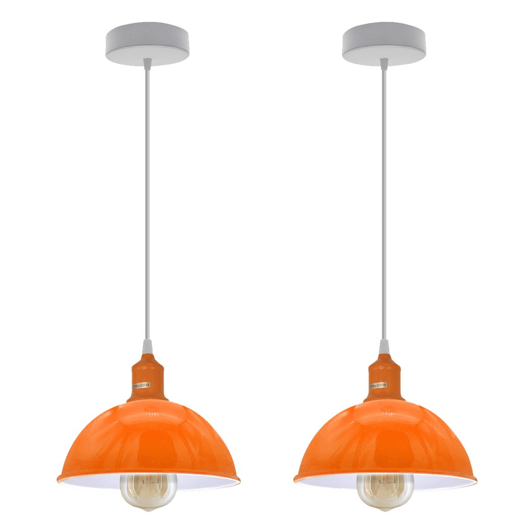 image-2Pack Dome Shaped Orange Loft Style Sturdy Metal Lamp Shade Pendant Lights 21cm Bottom Spray Painted Finish Inner White