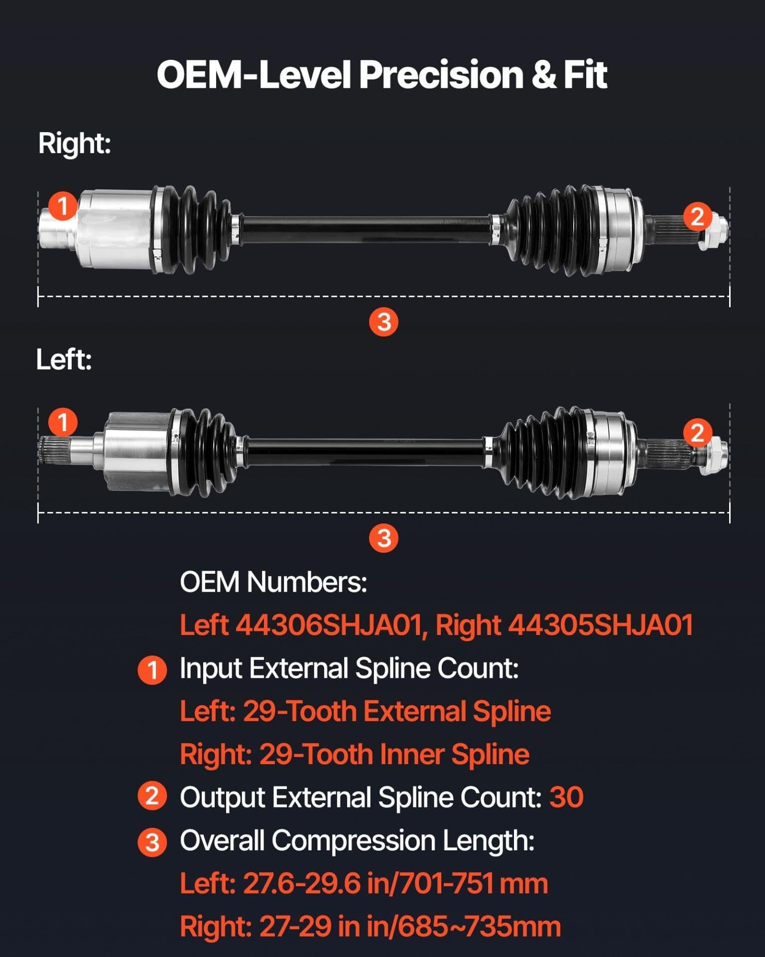 image-VEVOR CV Axle Shaft Assembly, 2 Pieces Front Left & Right (Driver and Passenger Side), Automotive Replacement CV Joint Axles Pair Compatible with 2005-2006 Honda Odyssey, Alloy Steel & Carbon Steel