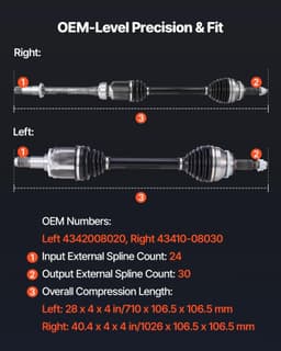 image-VEVOR CV Axle Shaft Assembly, 2 Pieces Front Left & Right (Driver and Passenger Side), Automotive Replacement CV Joint Axles Pair Compatible with 2004-2010 Toyota Sienna, Alloy Steel & Carbon Steel