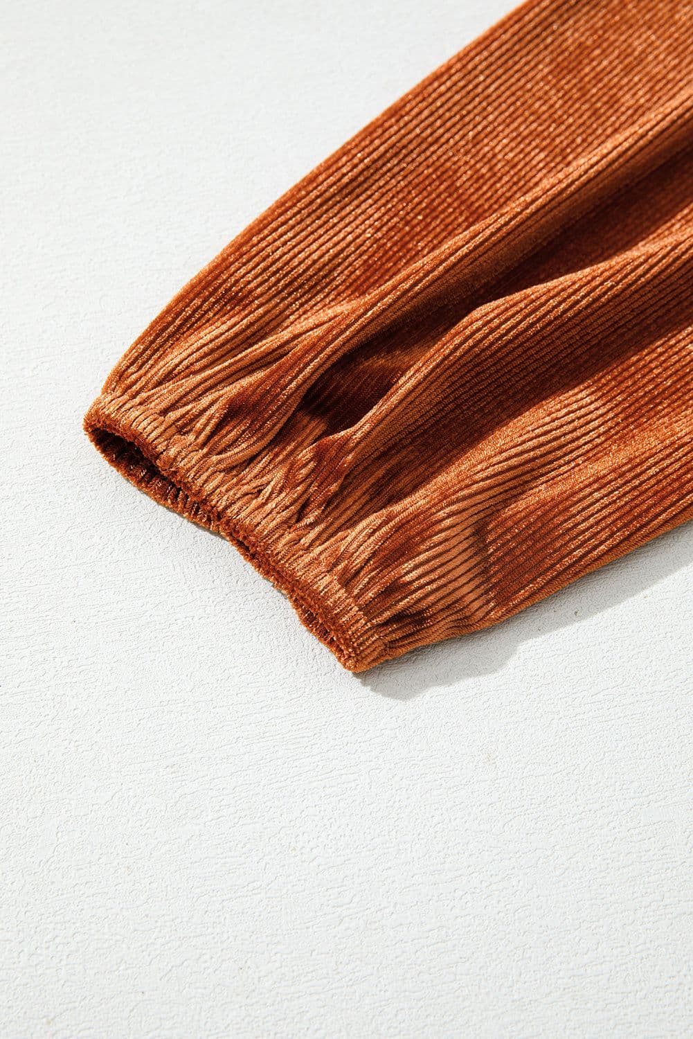 image-Clay Velvet Ribbed Square Neck Slim Puff Sleeve Top