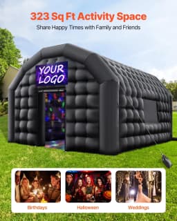 image-VEVOR Inflatable Nightclub, 19.7 x 16.4 x 12 ft Inflatable Party Tent with 680W Blower & Sandbag, Ventilated Blow up Night Club with 2 Windows, Air Cube House for Event Birthday Wedding Party