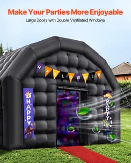 image-VEVOR Inflatable Nightclub, 19.7 x 16.4 x 12 ft Inflatable Party Tent with 680W Blower & Sandbag, Ventilated Blow up Night Club with 2 Windows, Air Cube House for Event Birthday Wedding Party
