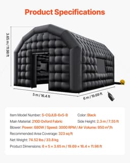 image-VEVOR Inflatable Nightclub, 19.7 x 16.4 x 12 ft Inflatable Party Tent with 680W Blower & Sandbag, Ventilated Blow up Night Club with 2 Windows, Air Cube House for Event Birthday Wedding Party