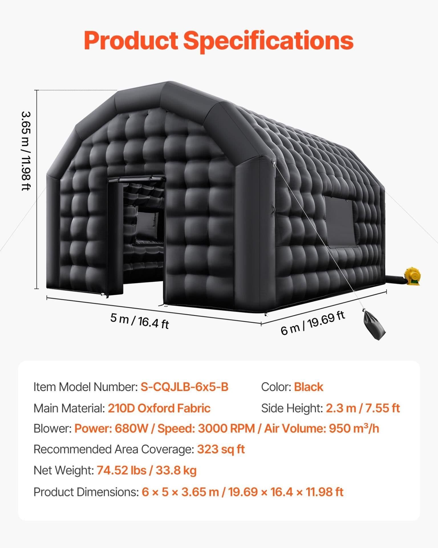 image-VEVOR Inflatable Nightclub, 19.7 x 16.4 x 12 ft Inflatable Party Tent with 680W Blower & Sandbag, Ventilated Blow up Night Club with 2 Windows, Air Cube House for Event Birthday Wedding Party