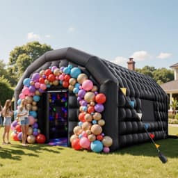 image-VEVOR Inflatable Nightclub, 19.7 x 16.4 x 12 ft Inflatable Party Tent with 680W Blower & Sandbag, Ventilated Blow up Night Club with 2 Windows, Air Cube House for Event Birthday Wedding Party