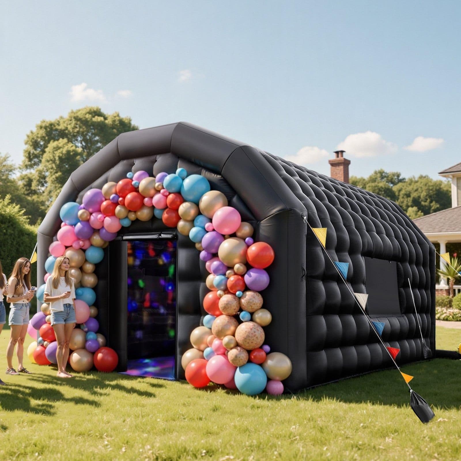 image-VEVOR Inflatable Nightclub, 19.7 x 16.4 x 12 ft Inflatable Party Tent with 680W Blower & Sandbag, Ventilated Blow up Night Club with 2 Windows, Air Cube House for Event Birthday Wedding Party