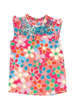image-Rose Embroidered Floral Print Ruffle Trim Tank Top
