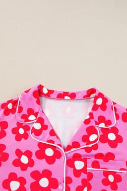 image-Green Flower Print Short Sleeve Pajamas Set