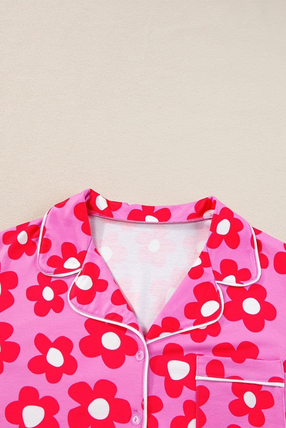 image-Green Flower Print Short Sleeve Pajamas Set