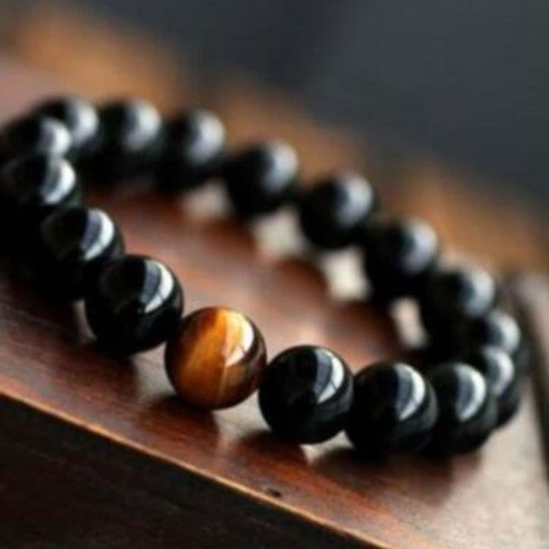 image-Natural Black Onyx With Stone Tiger Eyes Energy Bracelet