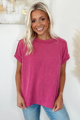image-Medium Grey Textured Knit T-shirt with Exposed Stitching
