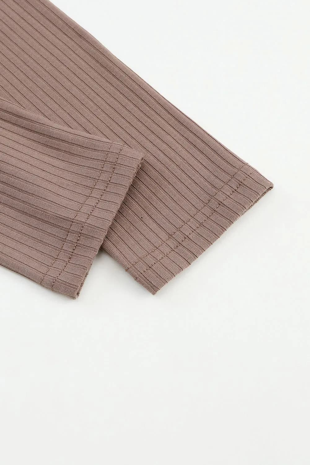 image-Khaki Ribbed Knit V Neck Top Chest Pocket