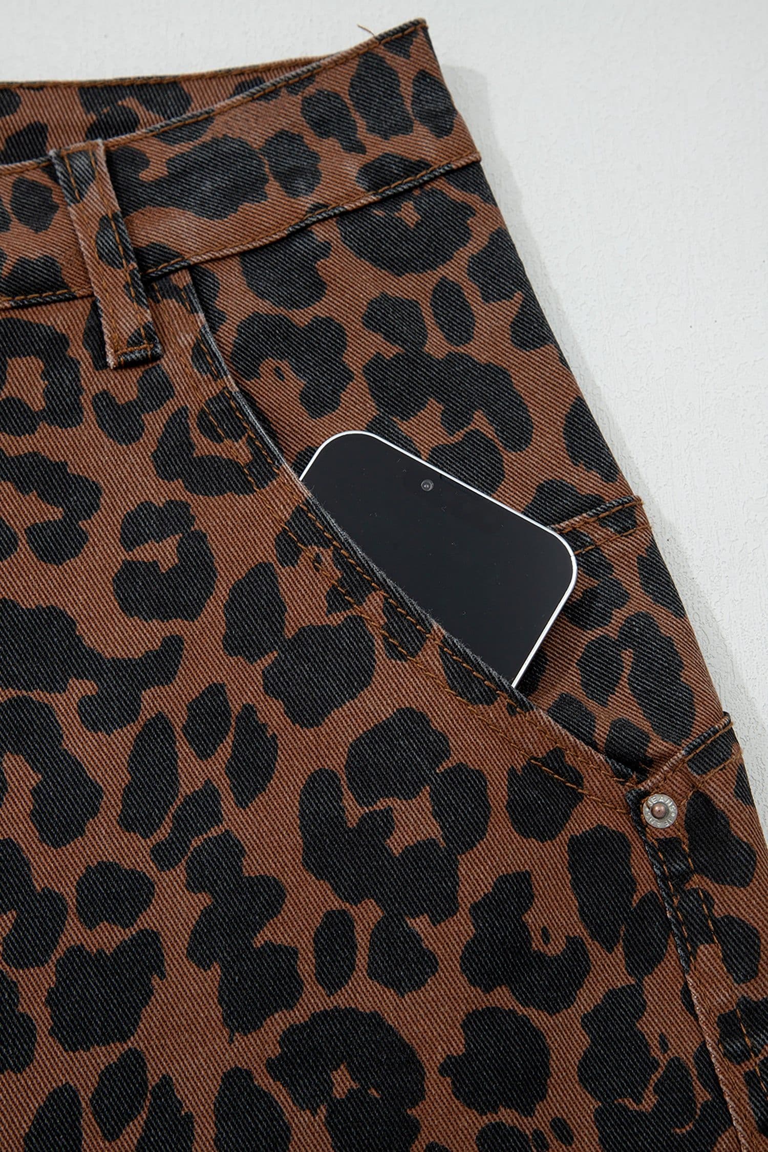 image-Brown Leopard Print Barrel Jeans - High Rise