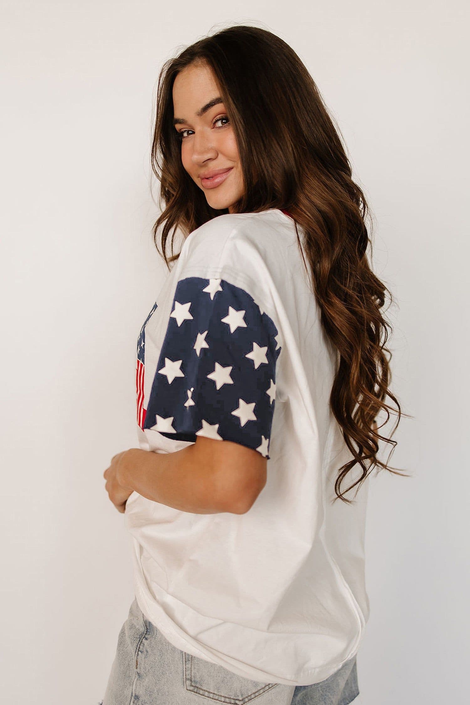 image-Jet Stream USA Flag Graphic T-Shirt Patchwork