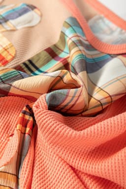 image-Plaid Patchwork Side Slits Loose Multicolour Sweatshirt